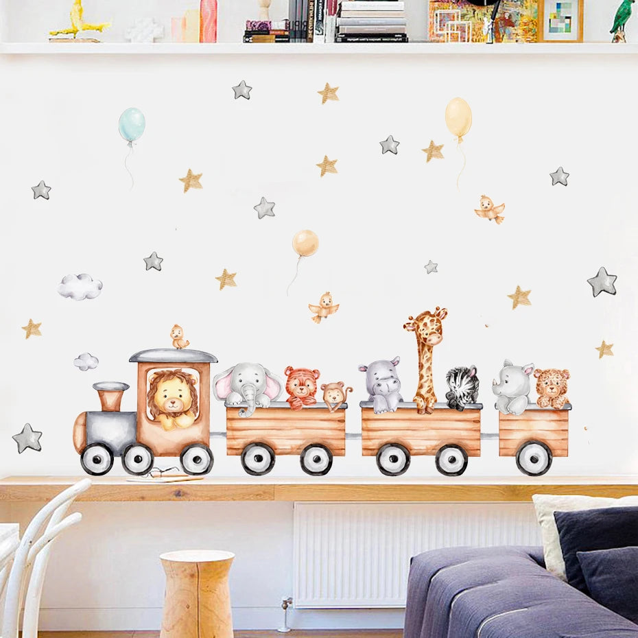 Cartoon Forest Animals Wall Stickers for Kids Rooms Boys Girls Baby Room Decoration Child Wallpaper Home Decor Giraffe
