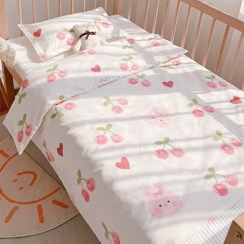 3Pcs Set Baby Beddings Set Organic Cotton Duvet Cover Case Bed Sheet Pillow Case With Cartoon Printting Children Cot Bed Linen