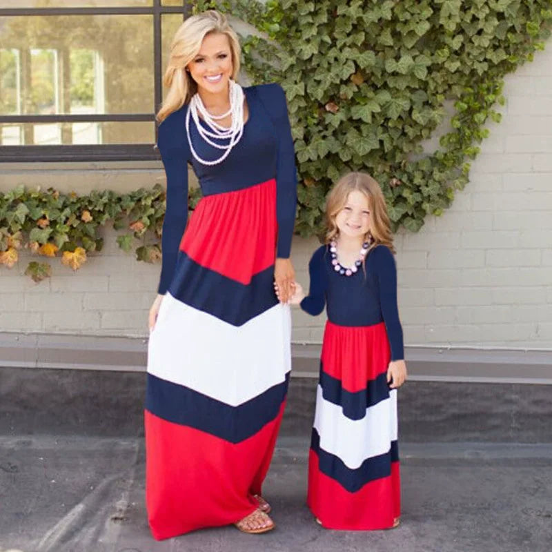 Beach Mother Daughter Dress Children's Clothing Vestidos Boho Long Dress Women Family Matching Outfits Girls Dresses Kids Summer