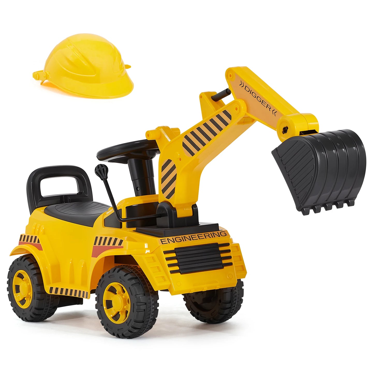 SucceBuy Excavator Digger Toy Ride On Toddler Car with Helmet & Music Foot-to-Floor Walker for Kids Children Birthday Gifts