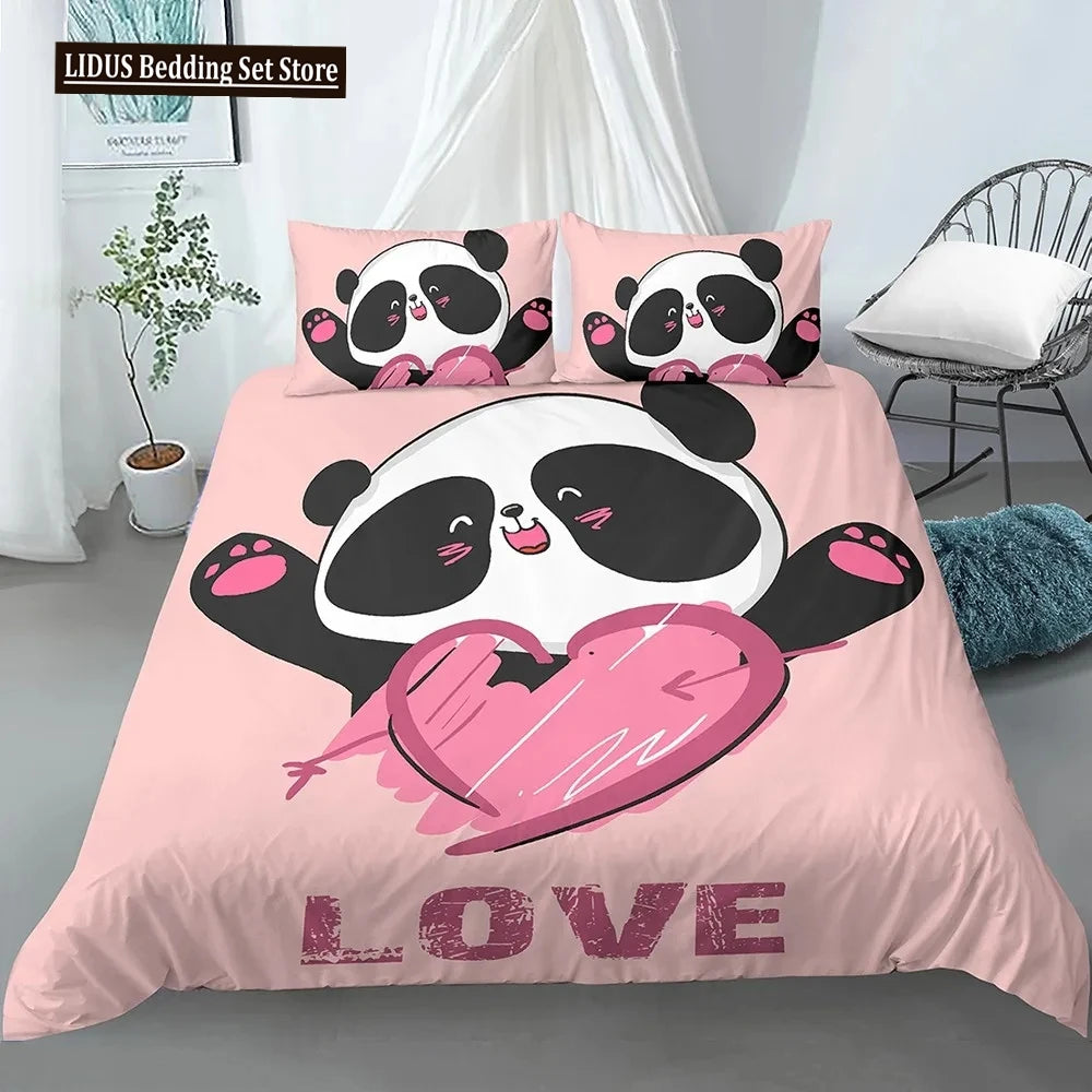 Lovely Cartoon Panda Bedding Sets Printed Duvet Cover Set For Boys Girls 135x200 Duvet Cover King Single Double Size Room Decor