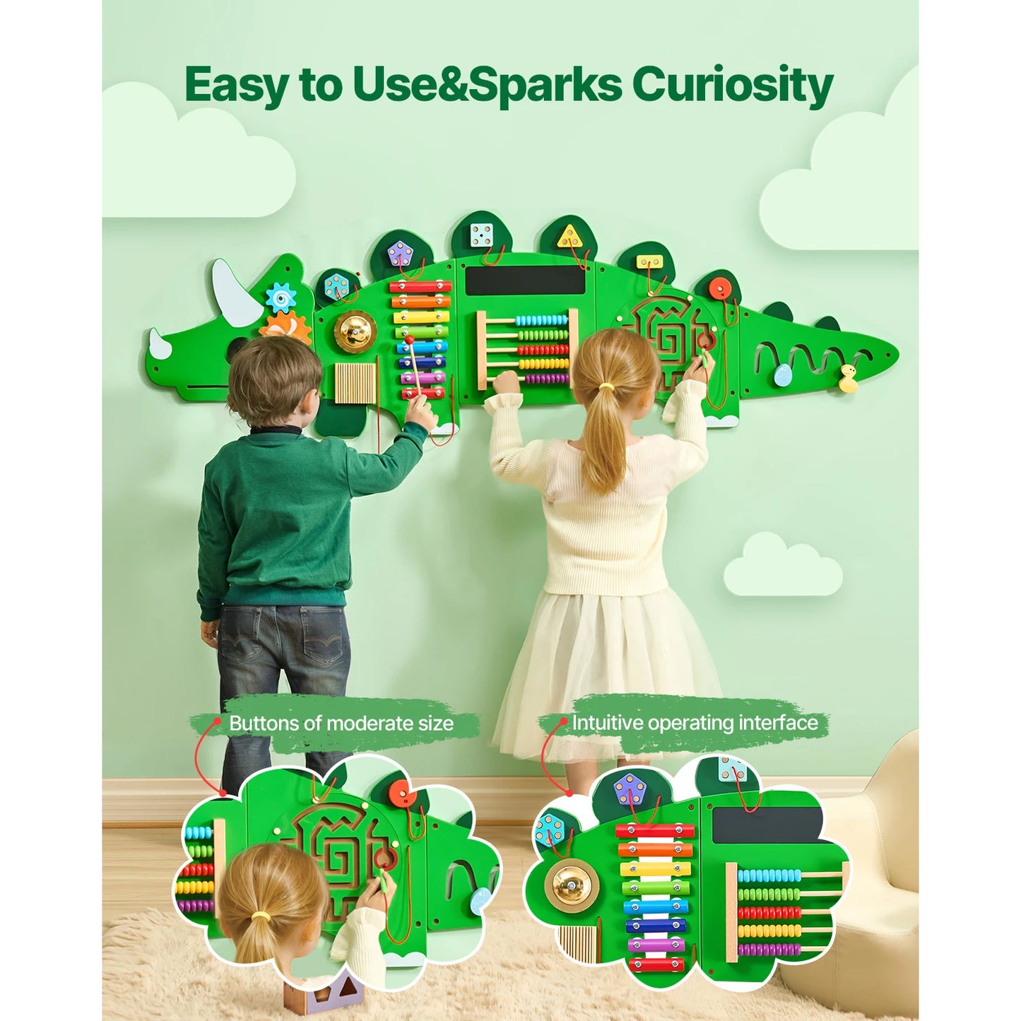 Dinosaur Kids Busy Wall Board 11 Activity Panels Montessori Sensory Learning Toys for Toddler Playroom Toy Gift