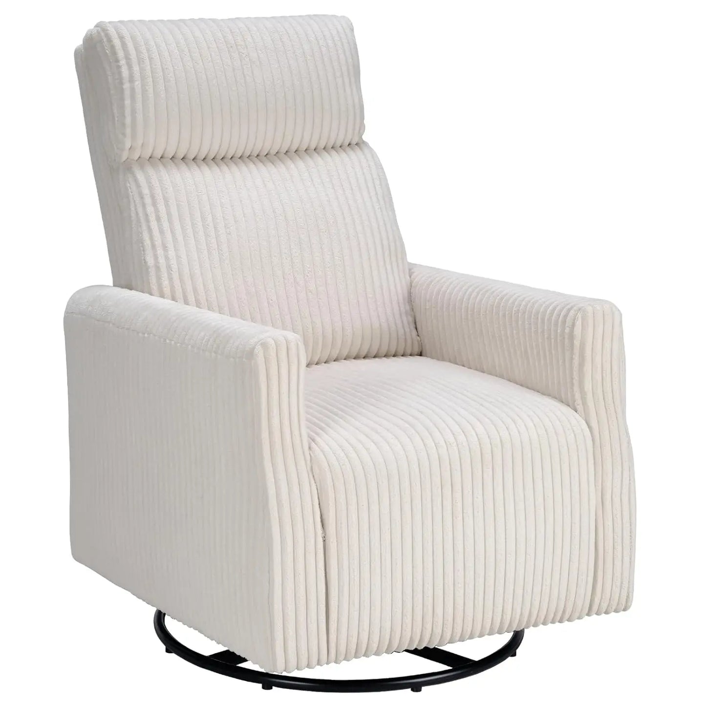 High-Back Swivel Rocker Nursery Chair with Arms Corduroy Glider Living Room Bedroom Beige, Customized