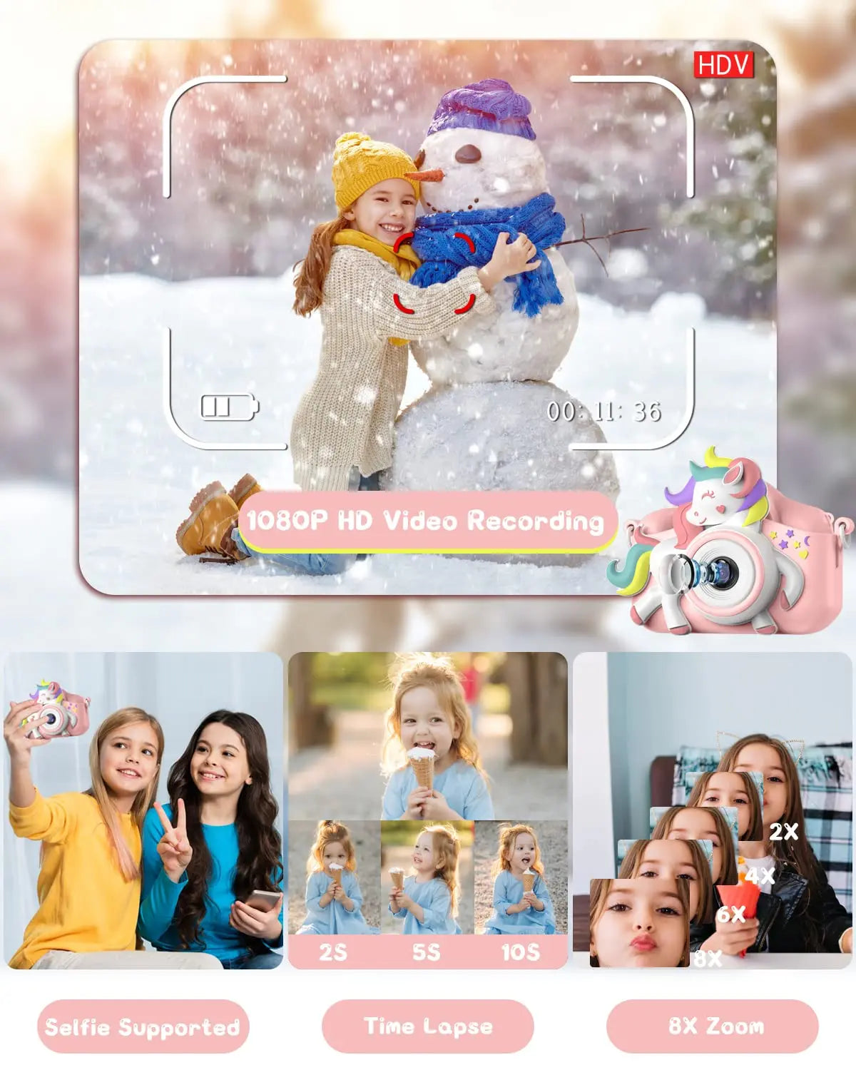 Kids Mini Camera 20.0 MP 1080P HD Digital Camera 2.0" Screen Camcorder Toy With 32GB Card For 6-12 Years Birthday Gifts