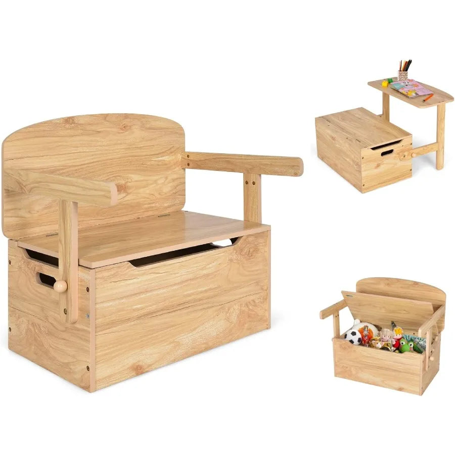 3in1 Convertible Wooden Toy Storage Bench With Handle For Toddlers Table And Chair Set Ideal For Daycare Playroom Safe And Dura