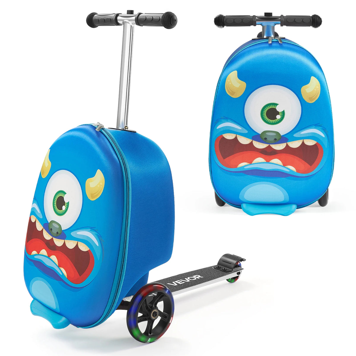 20in Ride-on Luggage 20L Kids Scooter Suitcase with Flash PU Wheels & Adjustable Handle Foldable Luggage for Children