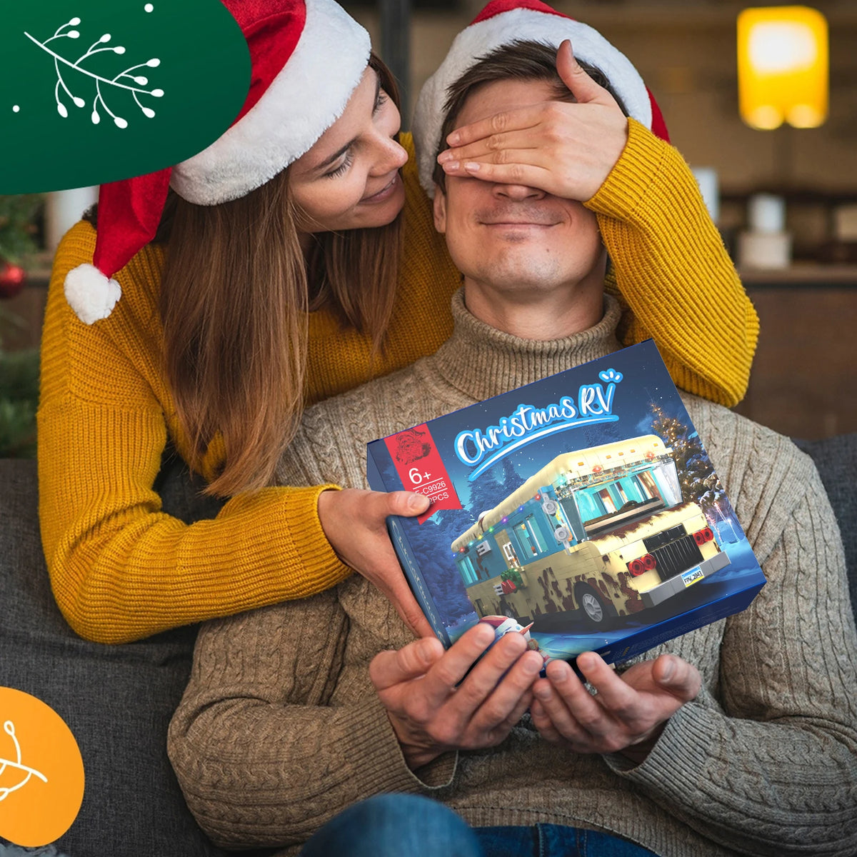 Christmas Cousin's RV Building Blocks Set LED Christmas Holiday Snow Village RV Toys Gifts for Boys, Girls, Family