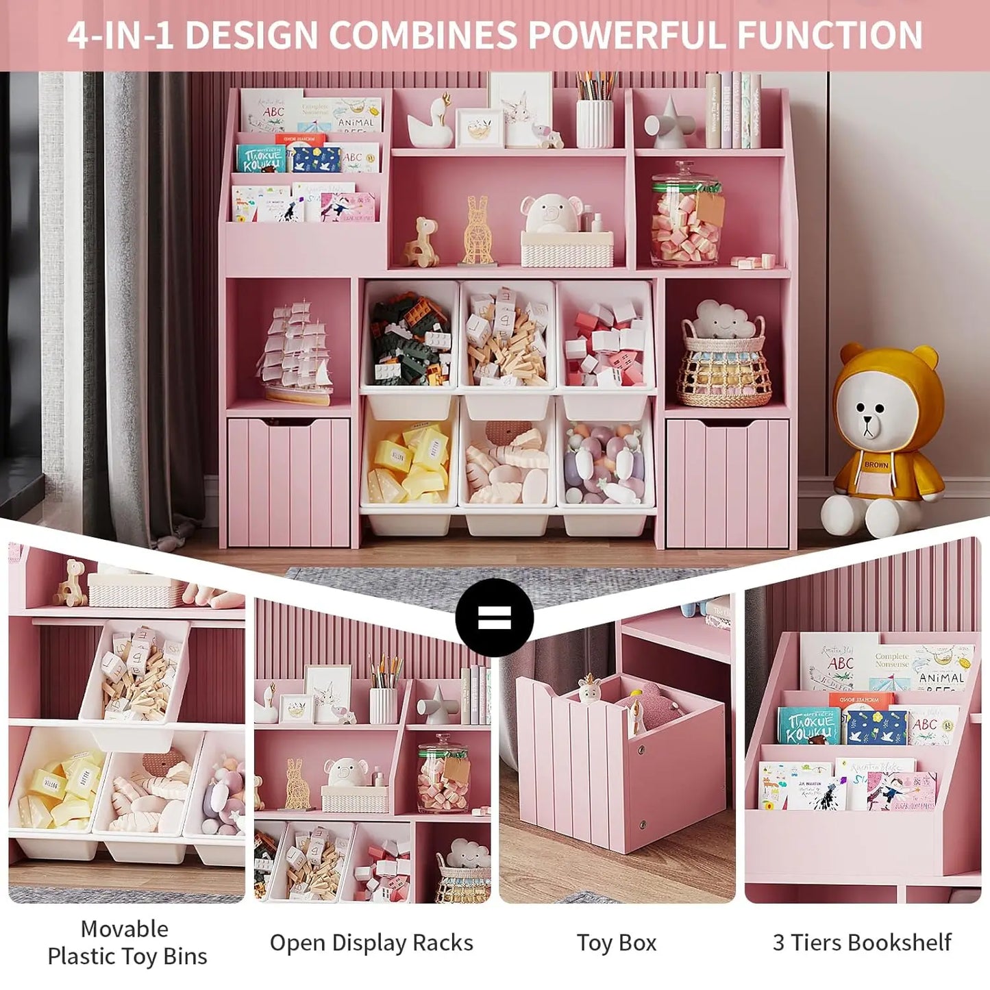 Wooden Kids Bookcase Toy Storage Organizer 2 Drawers 6 Baskets Anti-Tip Children Room Shelf Customized