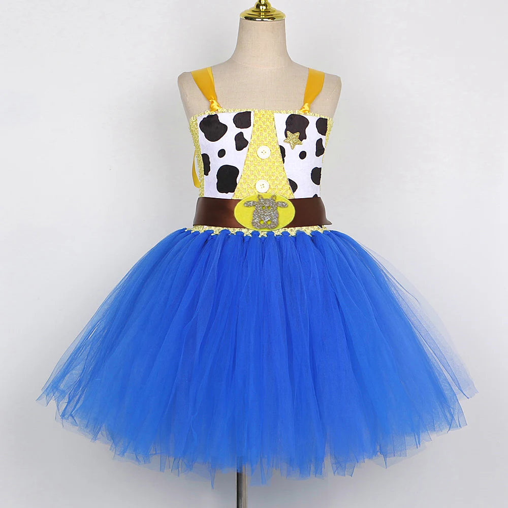 Cowgirl Toy Woody Dresses for Girls Jessie Princess Costumes Kids Christmas Halloween Outfits Fancy Tutus with Cowboy Hat Scarf