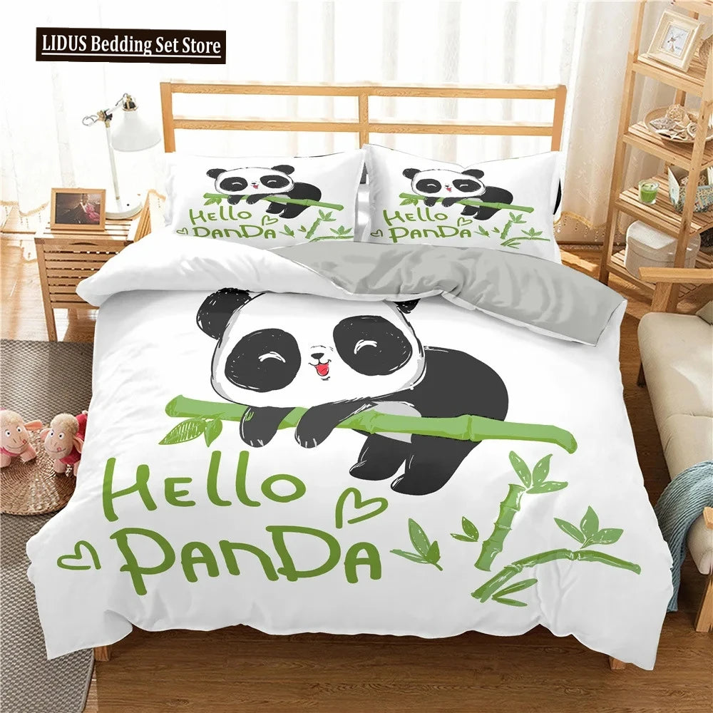 Lovely Cartoon Panda Bedding Sets Printed Duvet Cover Set For Boys Girls 135x200 Duvet Cover King Single Double Size Room Decor