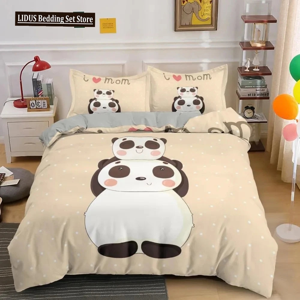Lovely Cartoon Panda Bedding Sets Printed Duvet Cover Set For Boys Girls 135x200 Duvet Cover King Single Double Size Room Decor