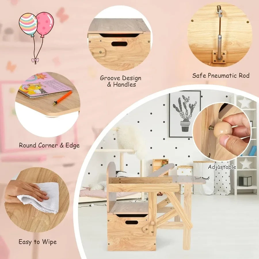3in1 Convertible Wooden Toy Storage Bench With Handle For Toddlers Table And Chair Set Ideal For Daycare Playroom Safe And Dura