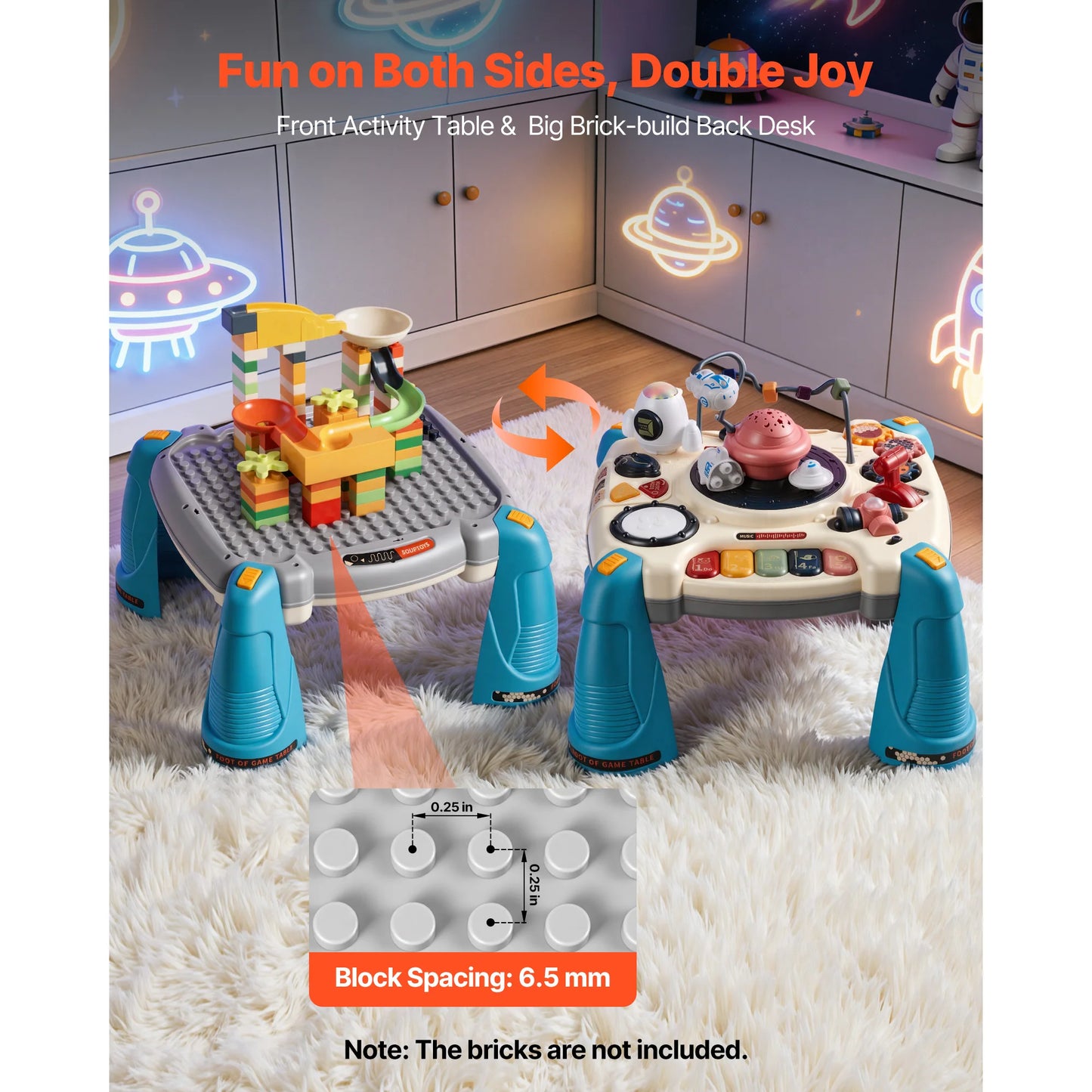 Baby Spacecraft Musical Table Toys with Space Theme & Soft-glow Star Projector & 60+ Sound Sources for Kids