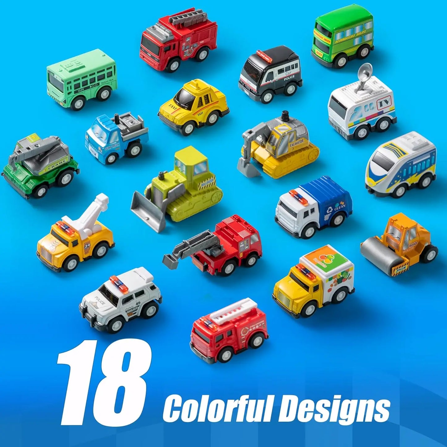 18 Pcs Pull Back City Cars and Trucks Toy Vehicles Set Friction Powered Cars for Kids Best Birthday Christmas Gifts