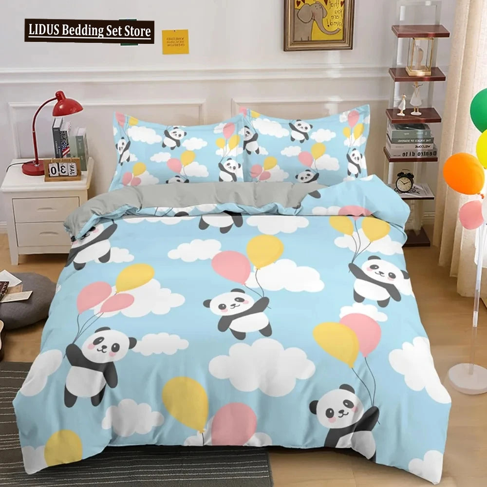 Lovely Cartoon Panda Bedding Sets Printed Duvet Cover Set For Boys Girls 135x200 Duvet Cover King Single Double Size Room Decor