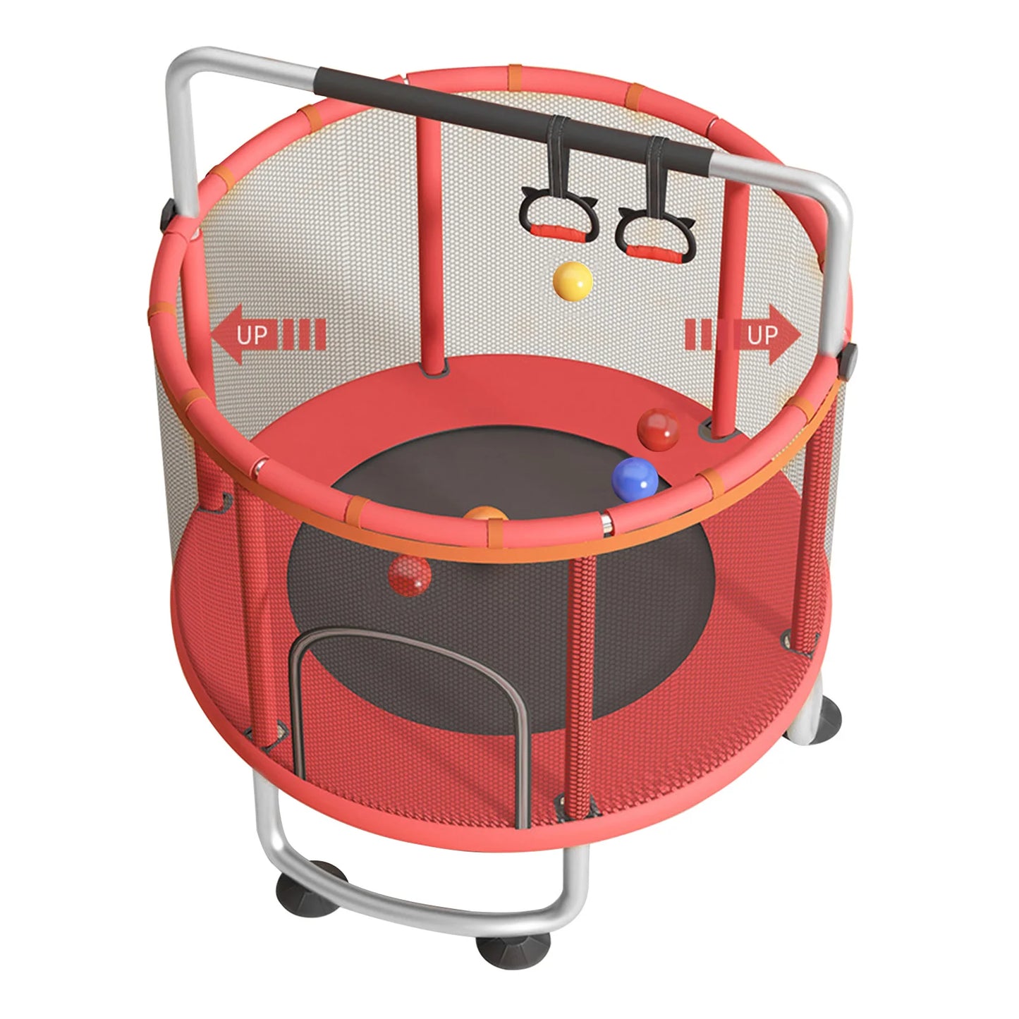 Kids Trampoline Adjustable Baby Toddler Trampoline with Basketball Hoop, Swing, Sandbag, Ocean Balls, Enclosure Net