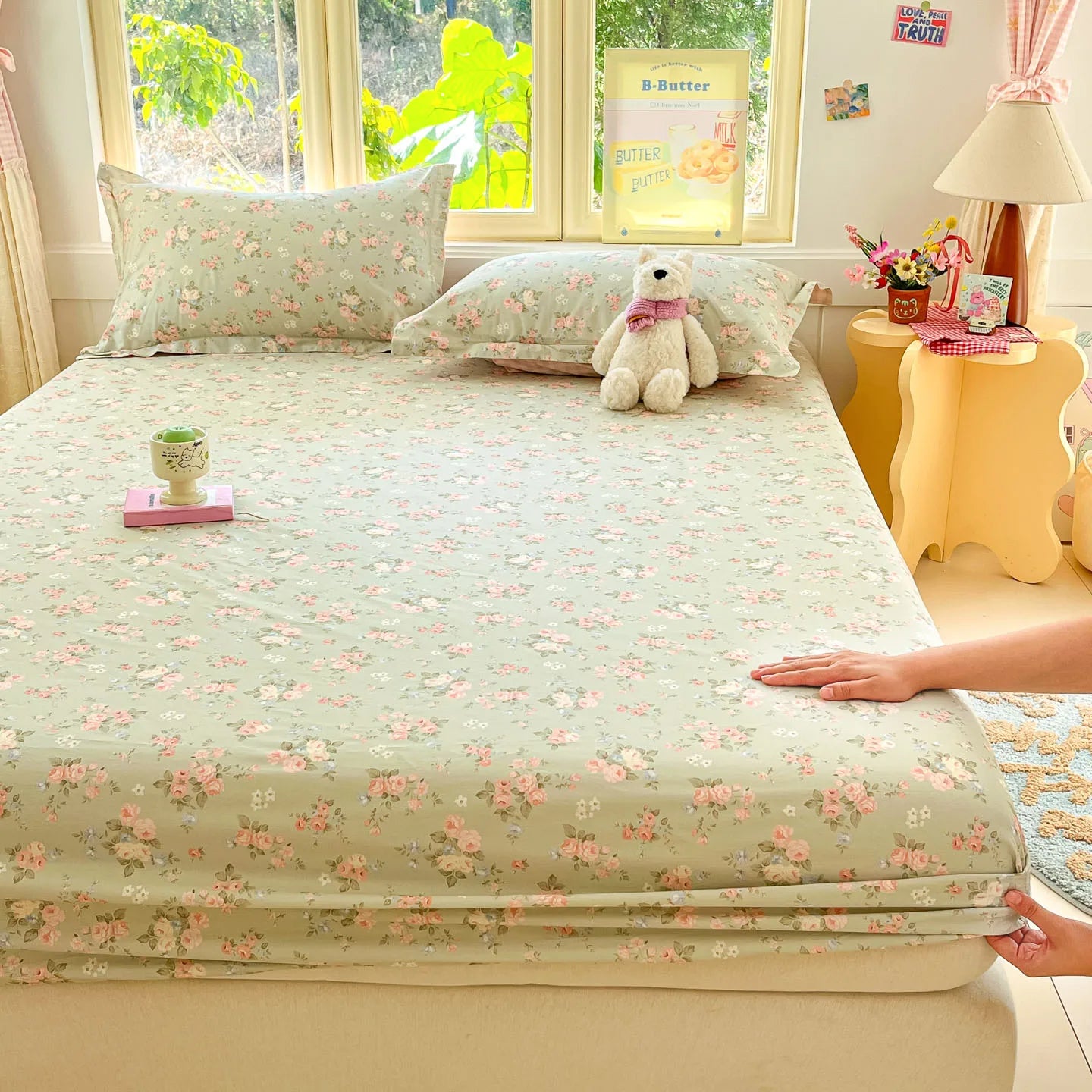 Cartoon Space Astronaut Fitted Sheet 100% Cotton Mattress Cover for Adults Kids Deep Pocket Elastic Bed Sheets and Pillowcases