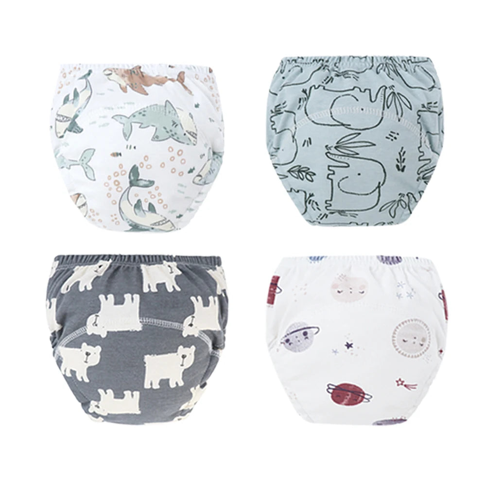 4PCS Baby Kids Cotton Potty Training Pants Waterproof Infant Shorts Underwear Reusable Cloth Diaper Nappies Children Panties
