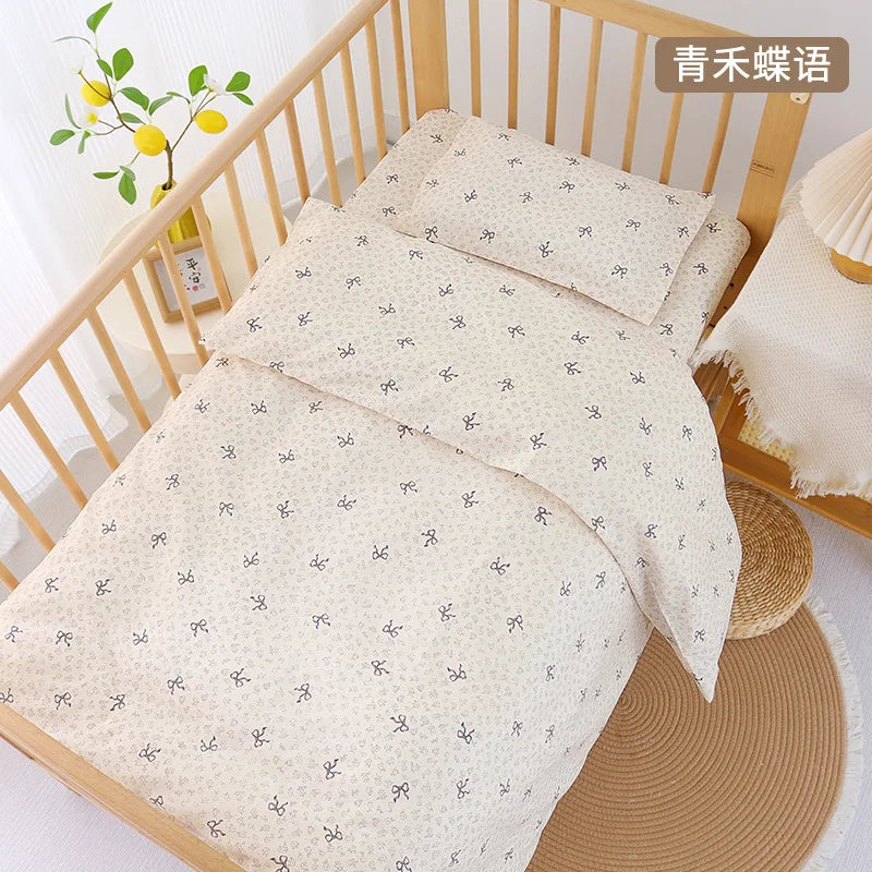 3Pcs Set Baby Beddings Set Organic Cotton Duvet Cover Case Bed Sheet Pillow Case With Cartoon Printting Children Cot Bed Linen