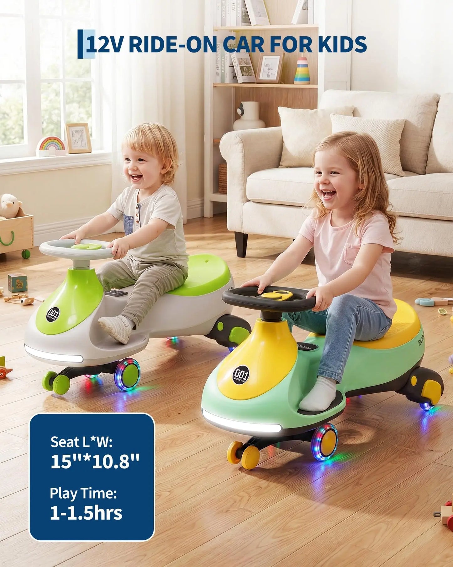 12V 2-in-1 Ride On Electric Wiggle Car for Kids – Pedal & Swing Modes – 360° Steering, Flashing Wheels, Music, Anti-Rollover, Rechargeable, High Weight Capacity – Indoor Outdoor