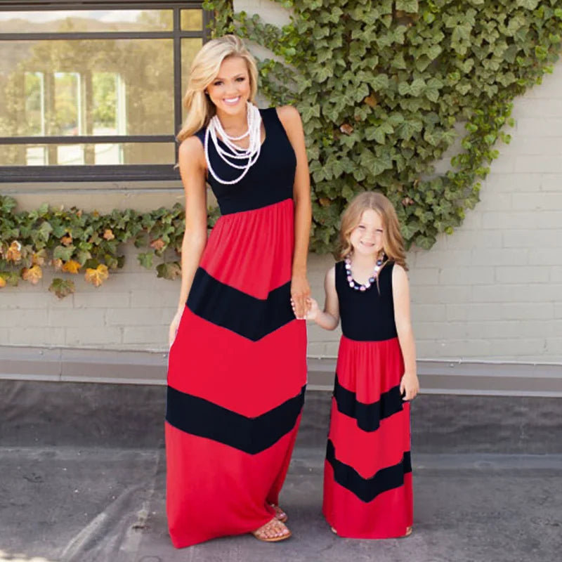 Beach Mother Daughter Dress Children's Clothing Vestidos Boho Long Dress Women Family Matching Outfits Girls Dresses Kids Summer