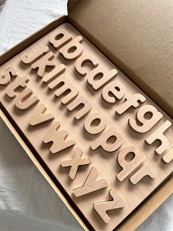Montessori Wooden Tray  Rainbow Alphabet Puzzle Pastel ABC Learn Letters Educational Board for Kids