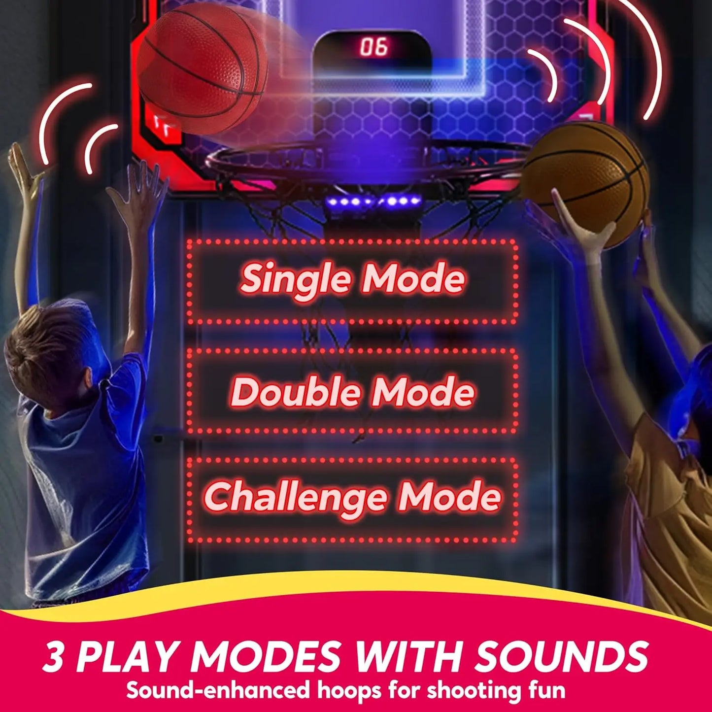 Mini Indoor Basketball Hoop Light Up Over The Door Basket Ball Hoop for Kids Toys Birthday Gifts with Scoreboard & 4 Balls