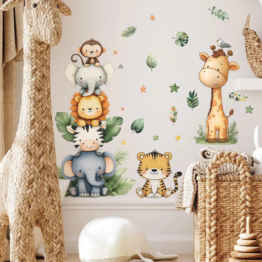 Cartoon Forest Animals Wall Stickers for Kids Rooms Boys Girls Baby Room Decoration Child Wallpaper Home Decor Giraffe