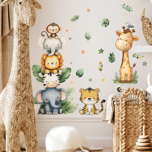 Cartoon Forest Animals Wall Stickers for Kids Rooms Boys Girls Baby Room Decoration Child Wallpaper Home Decor Giraffe
