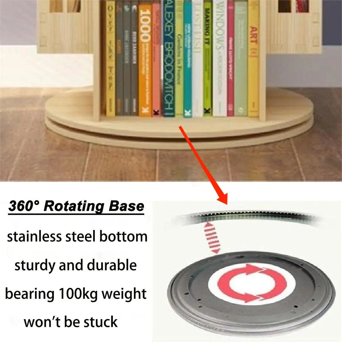 Large Rotating 360° Wood Castle Floor Standing Bookcase Kids Playroom Storage Shelf, Customized