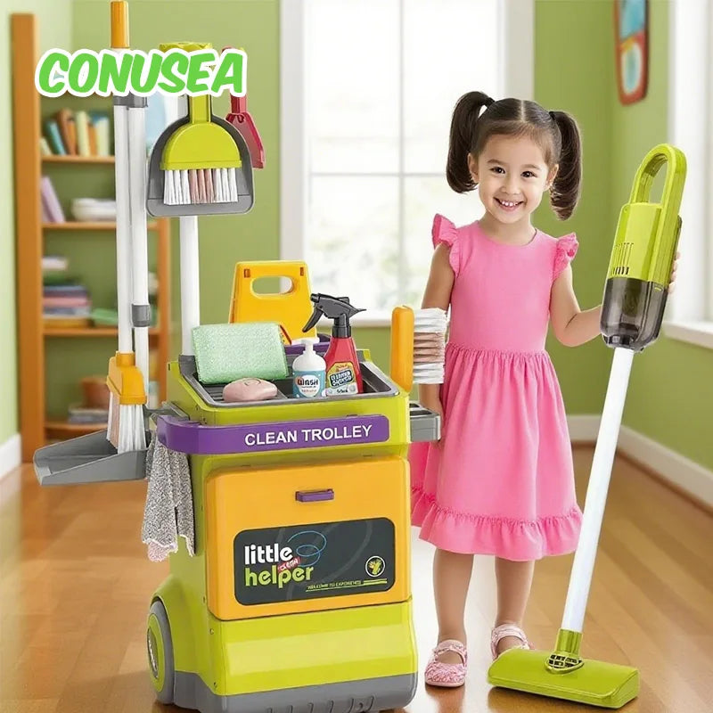 Children Housekeeping Set Home Cleaning Games Electric Vacuum Cleaner housework Girl Role Pretend Play House Toys Girls Kids