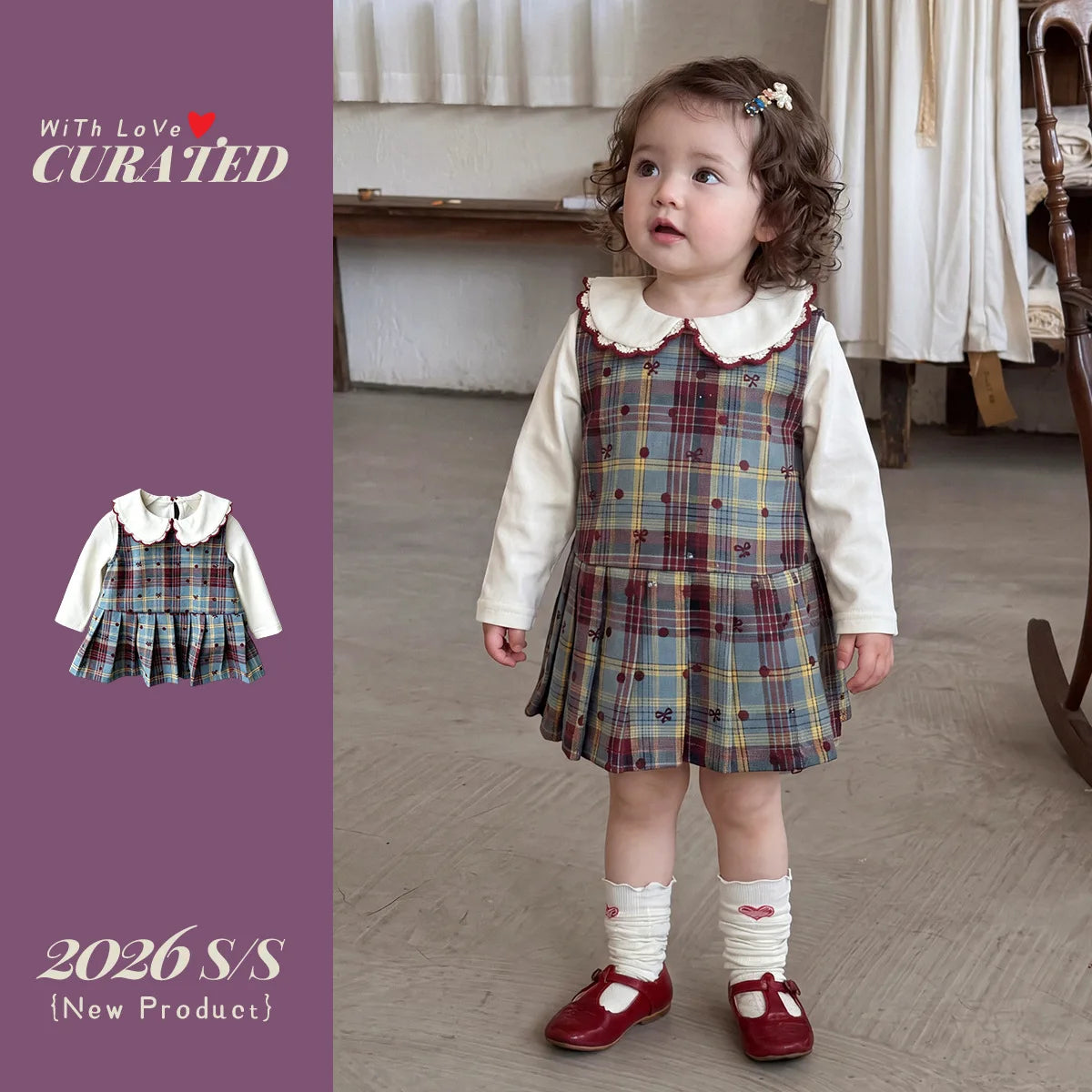 One Year Old Women's Treasure Dress Set, Autumn Baby Sweet Plaid Vest Skirt Two-piece Set, Girls' Stylish Children's Clothing