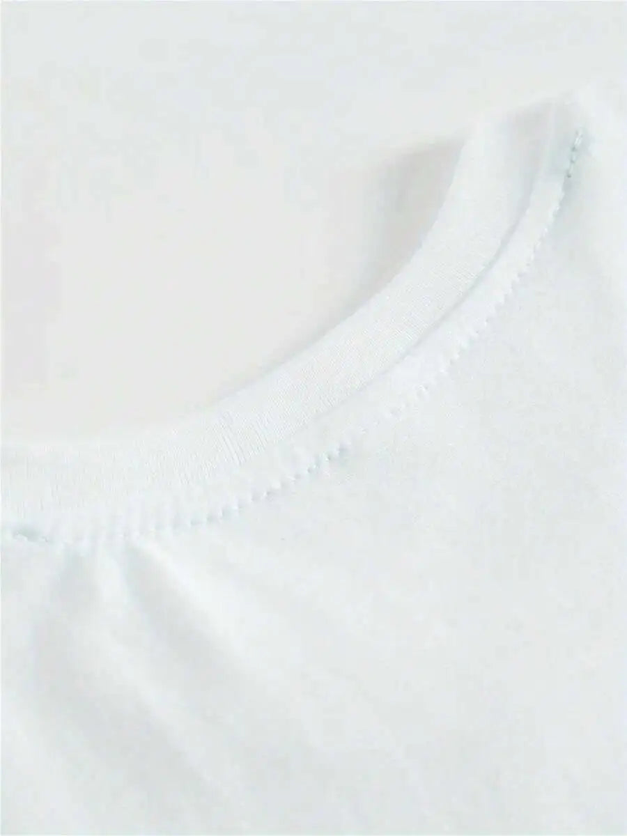 Cute Bow Printed Pure Cotton T-Shirt For Girls Under 12 Years Old - Comfortable Elastic Short Sleeved Round Neck Top, Perfect Ch