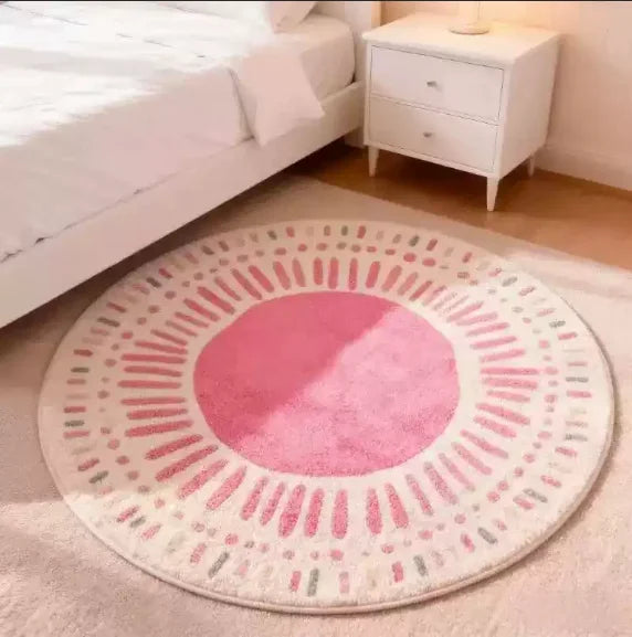 Lion Pattern Carpets for Living Room Fluffy Soft Children Mat Thick Plush Bedside Rug Cartoon Style Bedroom Decor Round Carpet