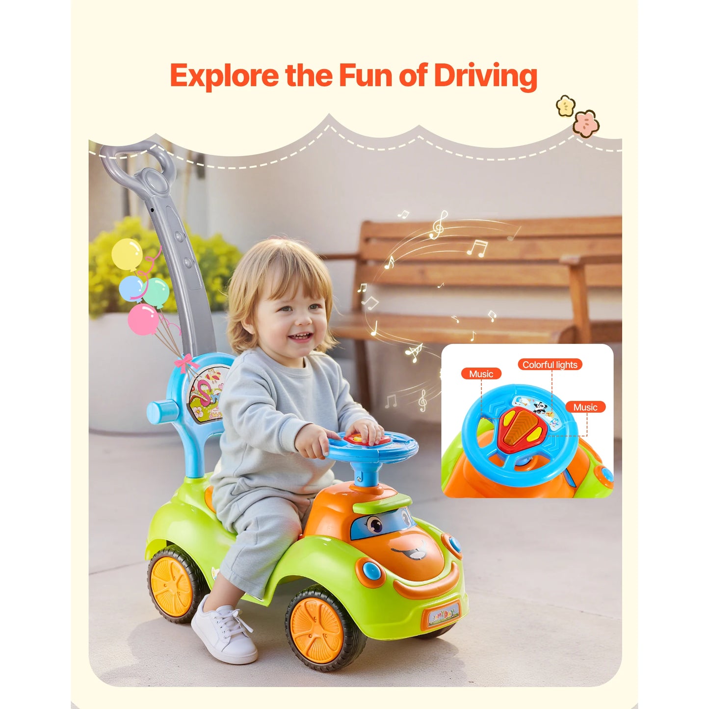 55 lbs Ride On Push Car with Guardrails Handle & Under-seat Storage Foot-to-Floor Walker Around Buggy for Boys Girls