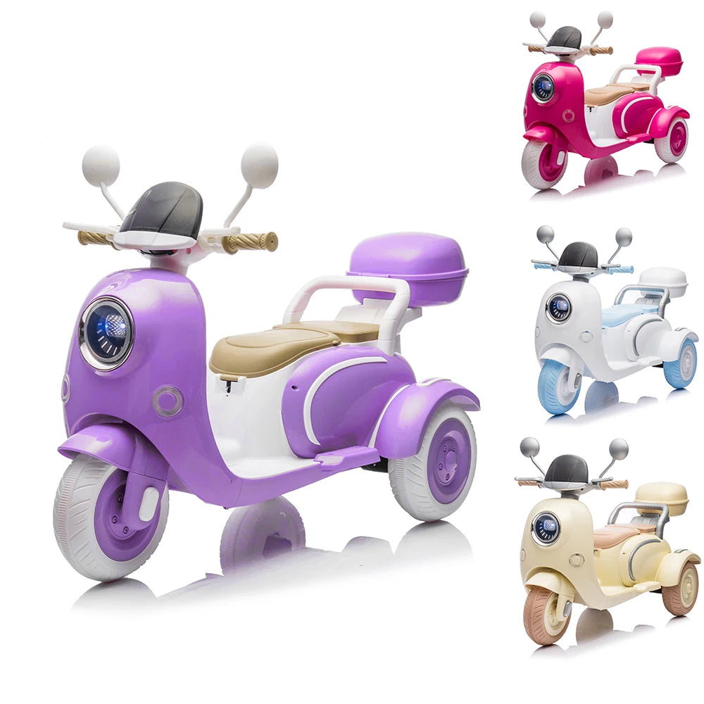 12V Two motors Kids Ride On Level Up Two-seater Electric Motorcycle,Three-wheel Toy w/Music,Bluetooth,USB,Portable Storage Hooks&Oversized Trunk,LED Headlight For Kids 3-6.