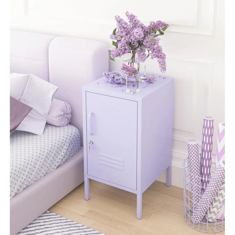 Single Door Lockable Metal End Table with Storage Cabinet, 2-Tier Children's Nightstand with Adjustable Shelf, Easy Assembly Sid