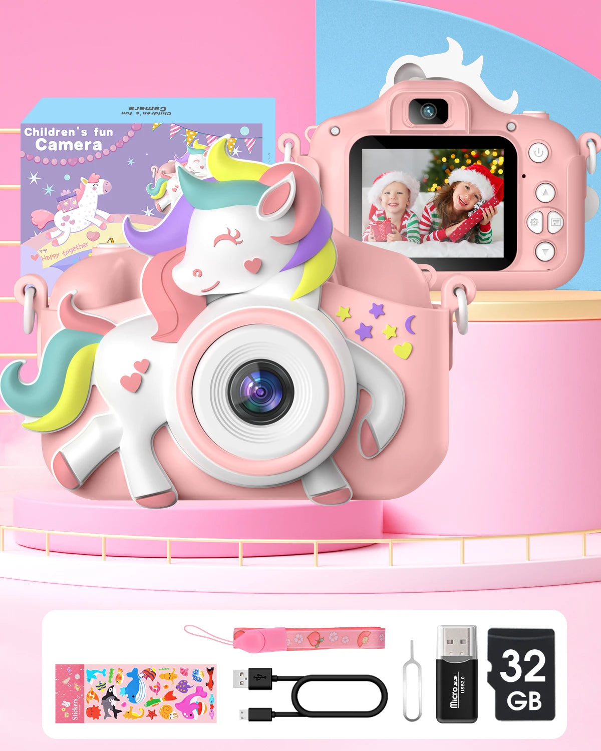 Kids Mini Camera 20.0 MP 1080P HD Digital Camera 2.0" Screen Camcorder Toy With 32GB Card For 6-12 Years Birthday Gifts