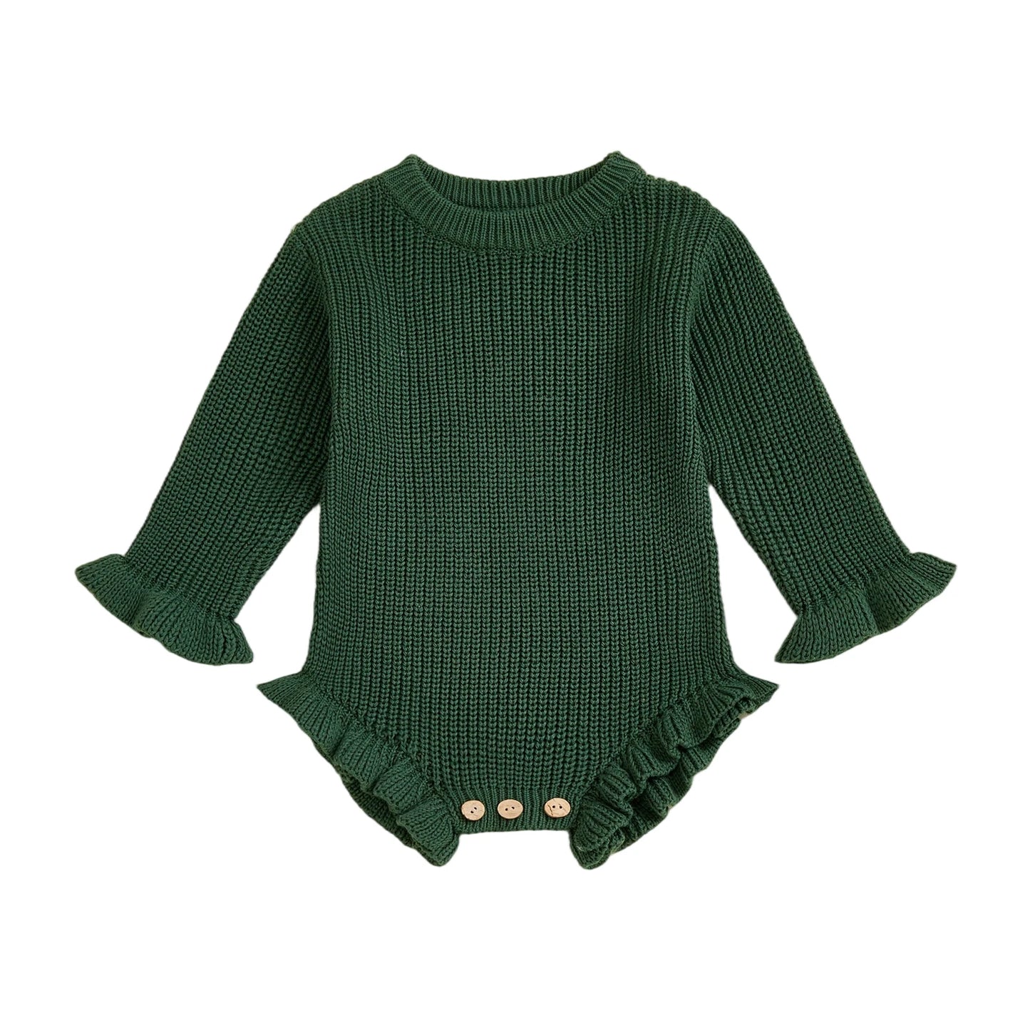 Suefunskry Newborn Baby Fall Winter Knitted Sweater Romper Solid Color Long Sleeve Round Neck Ruffled Sweater Jumpsuit