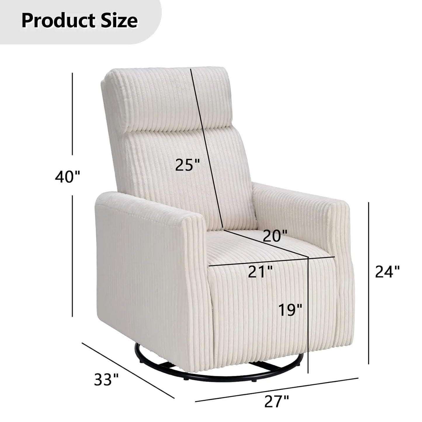 High-Back Swivel Rocker Nursery Chair with Arms Corduroy Glider Living Room Bedroom Beige, Customized