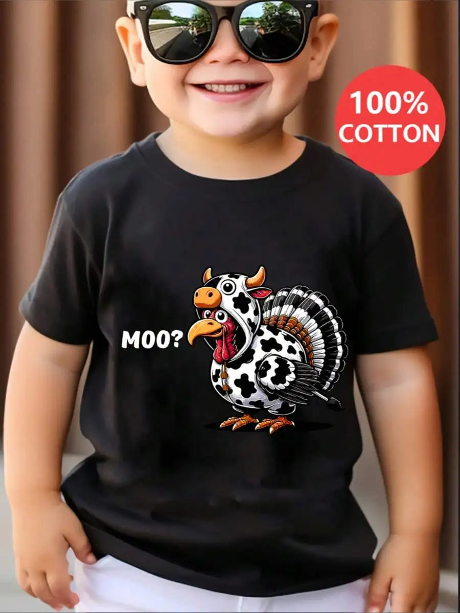Cotton Casual For Both Boys And Girls Family Matching Shirts Funny Cow Turkey Moo Graphic Summer Birthday Gift For Kids