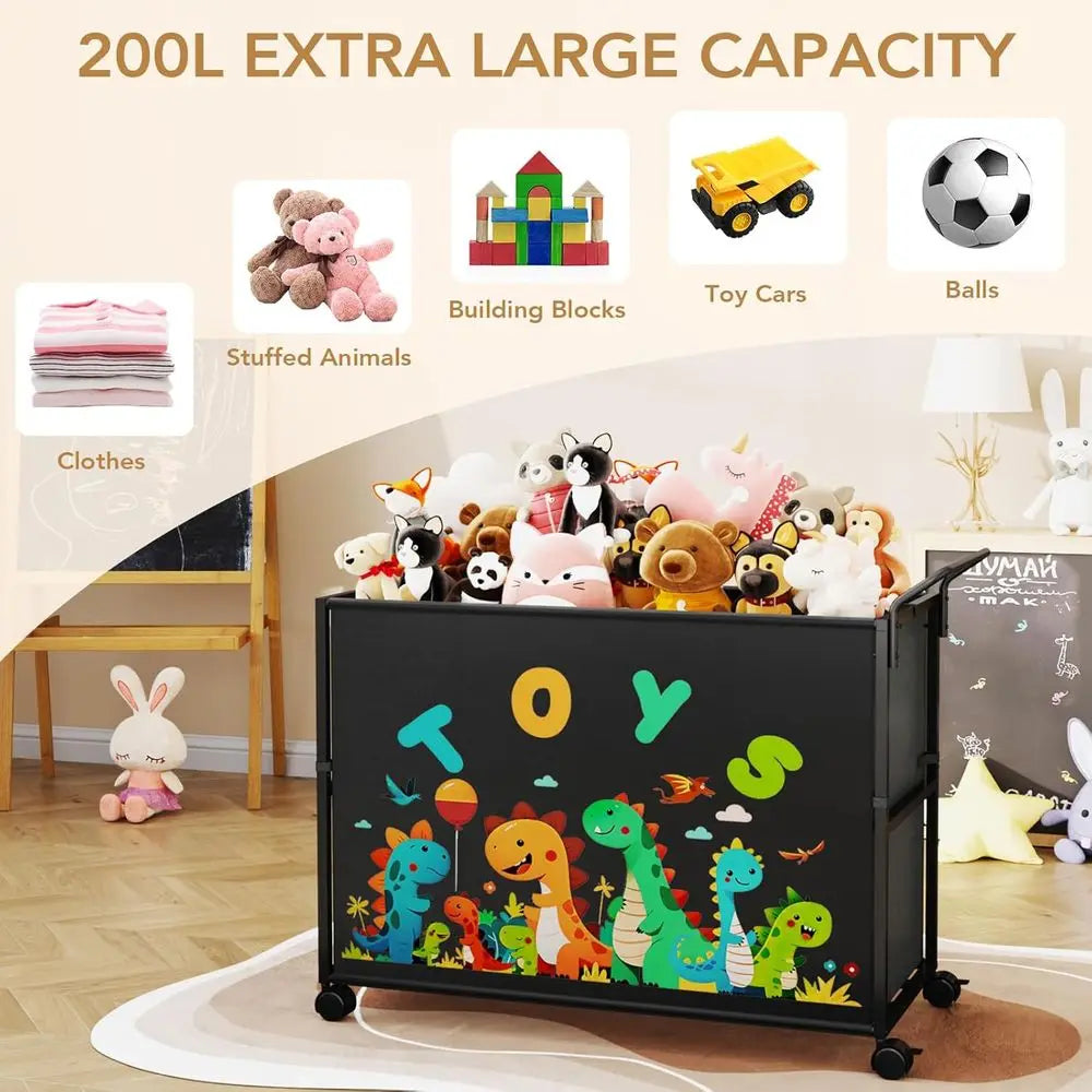 200L Extra Large Toy Chest Storage with Wheels for Boys and Girls, Toy Organizer Bin, Suitable for Stuffed Animals, Toy Basket,