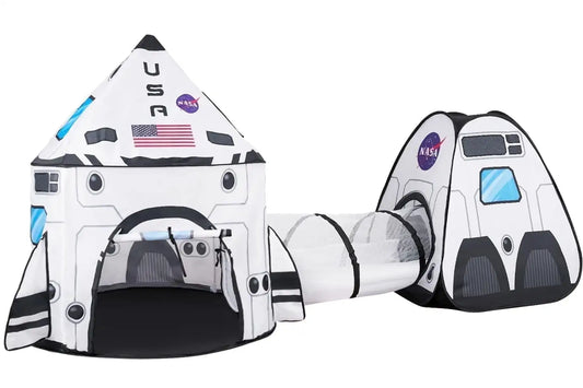 Rocket Ship Play Tents Set Pop up Play house with Tunnel 3-Piece Play Tent for Kids Pretend Play Birthday Gift