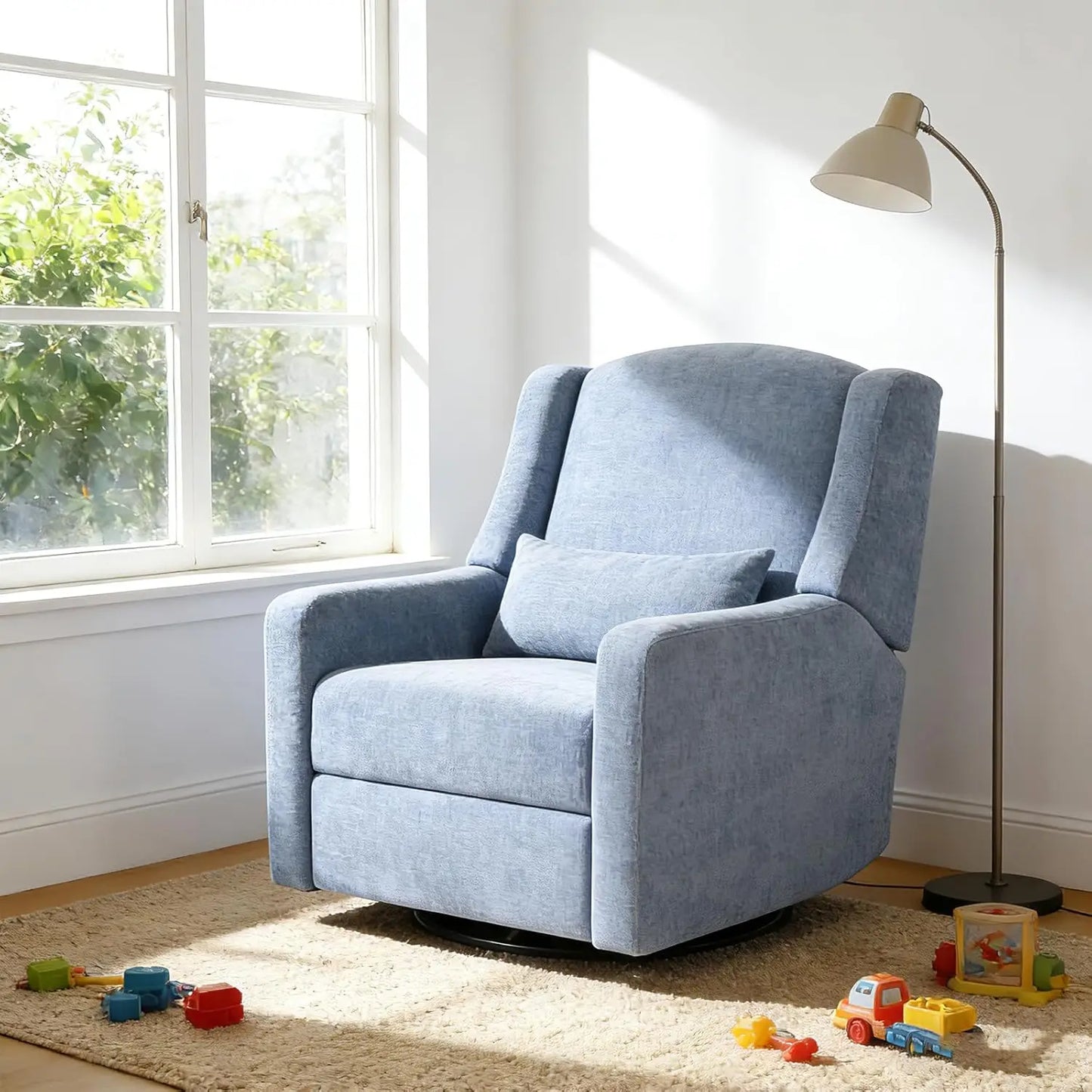 270° Swivel Nursery Rocking Recliner with Waist Pillow USB Port Comfy Glider for Living Room Bedroom, Customized