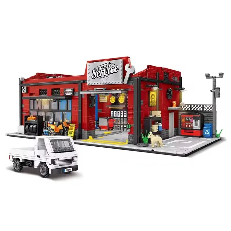 2819PCS Vehicle Service Car Mod Shop Building Blocks Set Retro Garage Street View Construction Bricks Model Kit with Truck and Dog Details DIY Assembly Toys for Adults Ideal Birthday Holiday Gift Home Office Decoration Orname