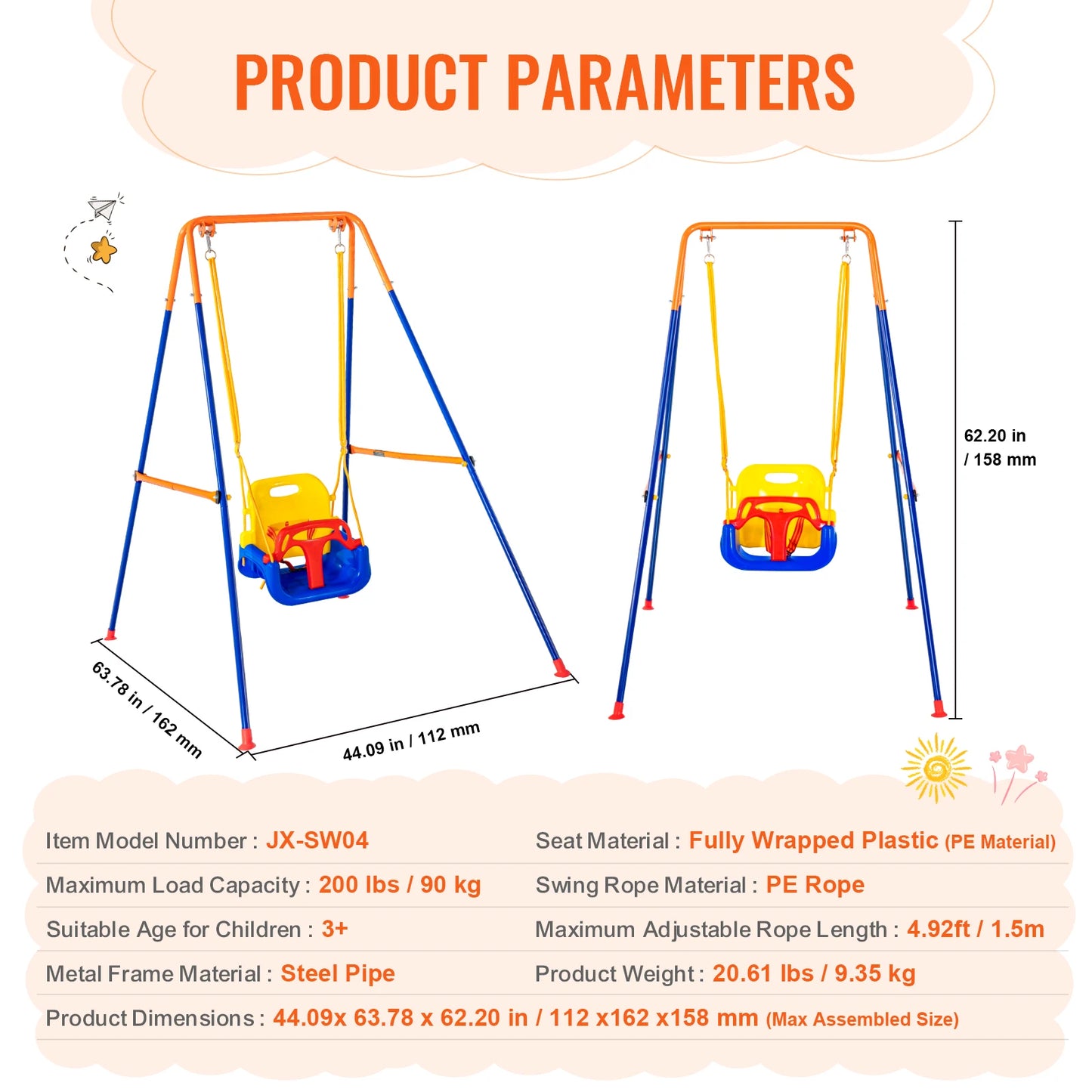 Swing Sets for Backyard 600lbs Capacity Swing Set with 1 Saucer Swing Seat 2 Belt Swing Seats Swingset Outdoor for Kids