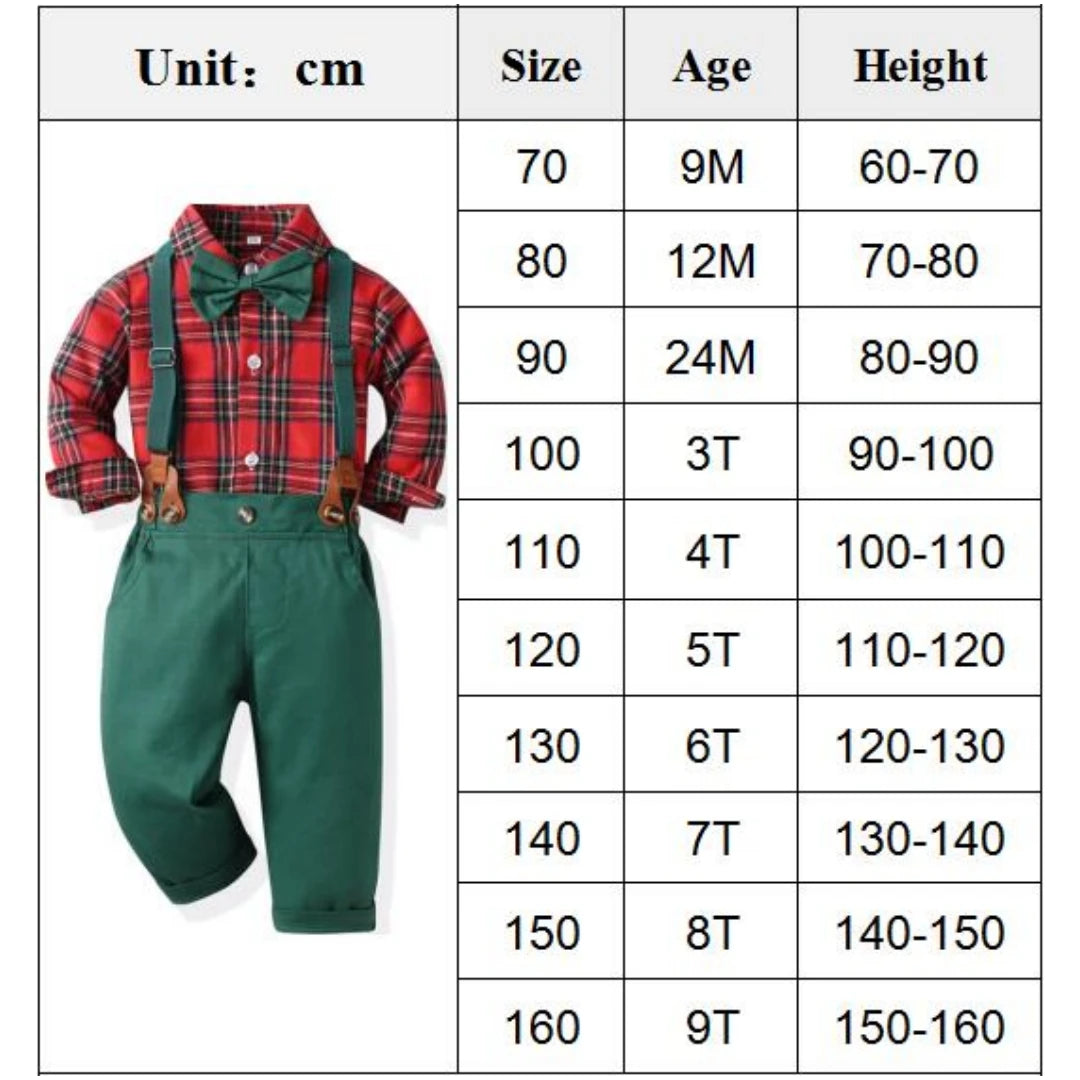 Toddler Boy Christmas Gentleman Outfit Toddler Kid Party Costume Suspender 4PCS Autumn Winter Clothes Baby Cotton Boutique Set
