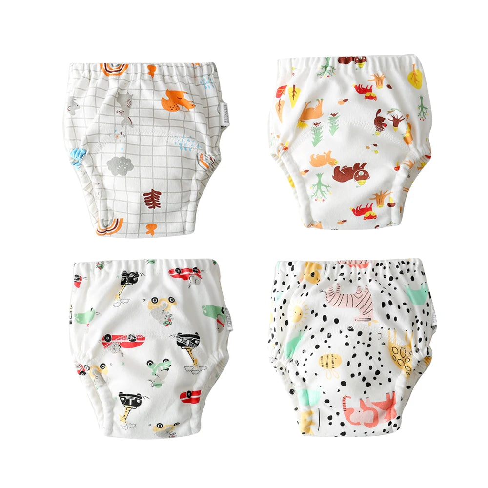4PCS Baby Kids Cotton Potty Training Pants Waterproof Infant Shorts Underwear Reusable Cloth Diaper Nappies Children Panties