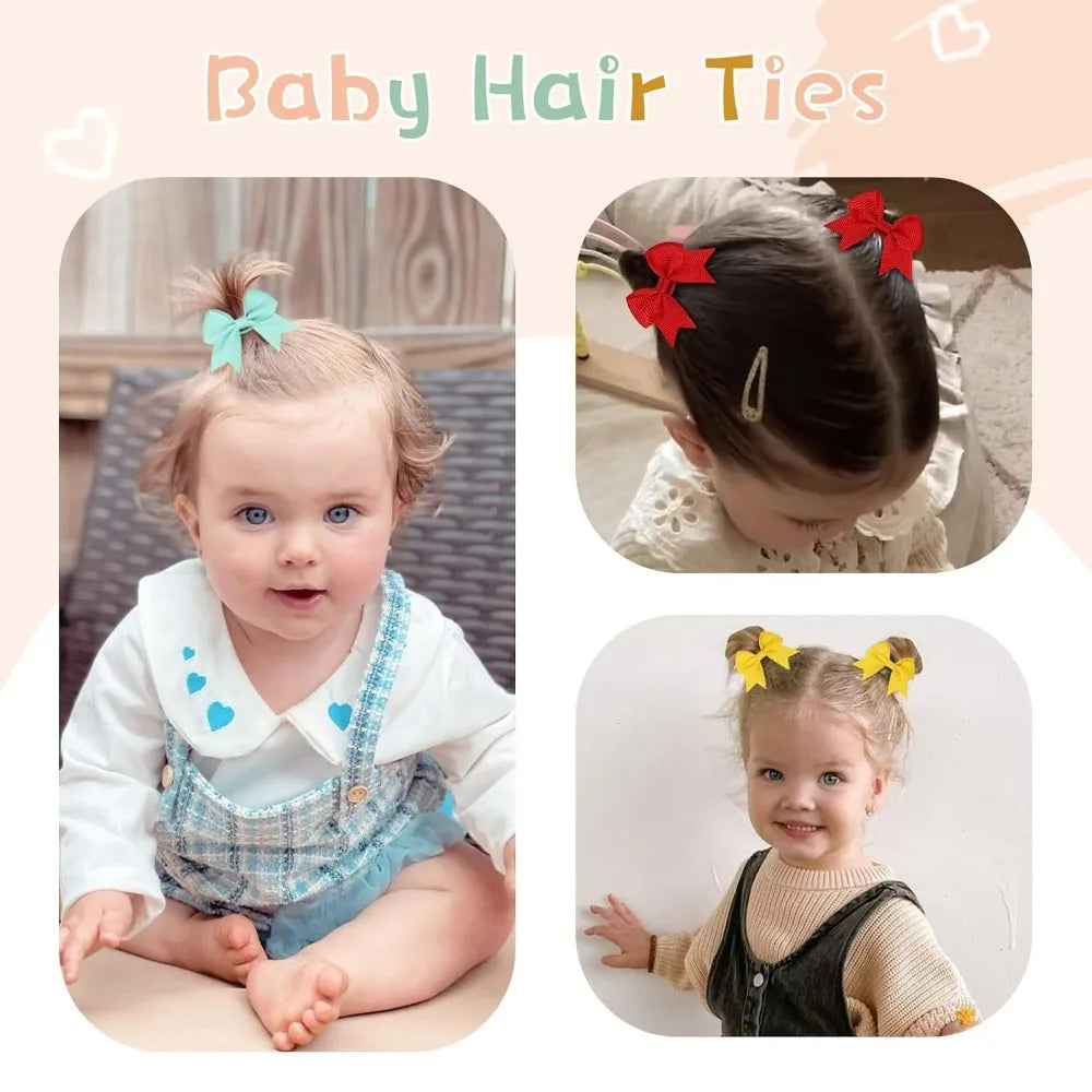 40 PCS Mini Small Elastic Hair Ties for Baby Girls Toddlers Infants with Bows Ponytail Holders 2 Inches