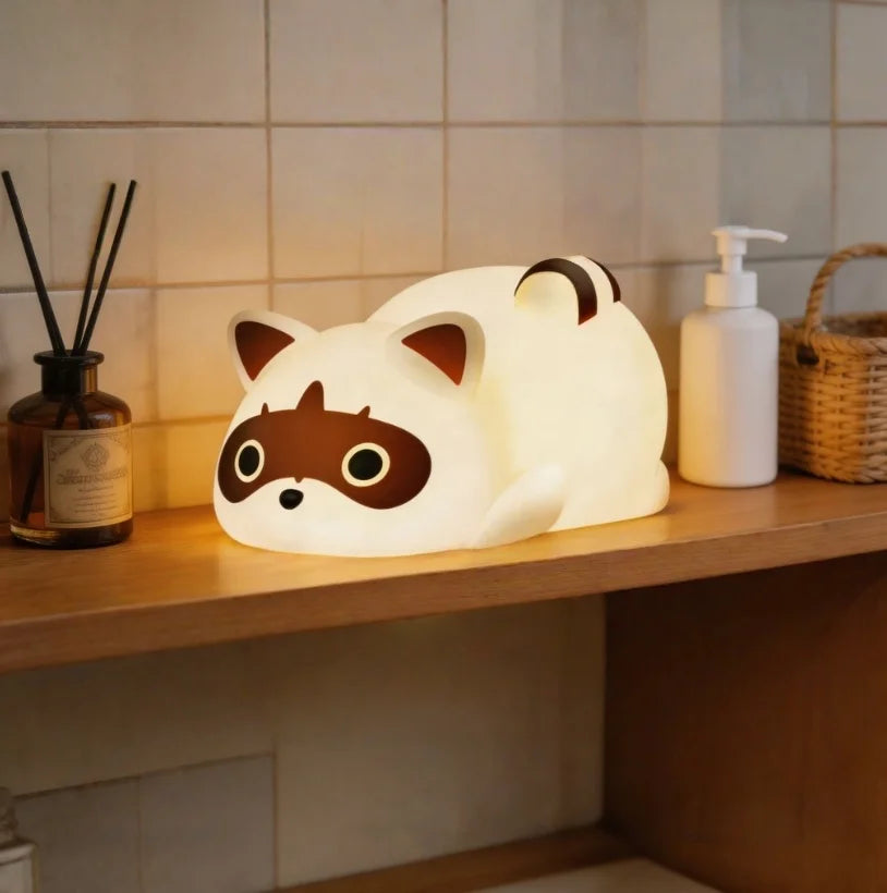 Portable Rechargeable Night Light, Silicone Raccoon Touch Control Lamp with 3 Dimmable Modes,Bedside Lamp Cute Gift